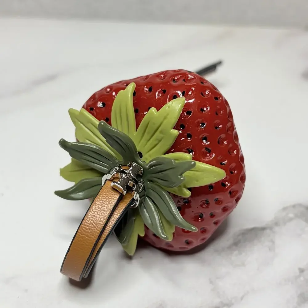 Tory Burch Red Strawberry Bag Charm w/ Leather Strap New Without Tags